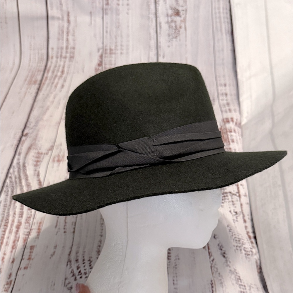 Dark Olive Wool Wide Brimmed Fedora Hat - Picture 10 of 13
